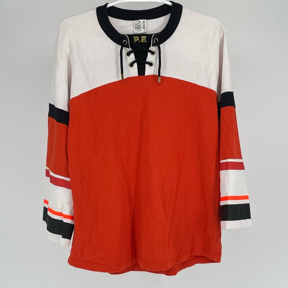 P.E. NATION RED ROCKET 3/4 SLEEVE TUNIC HOCKEY TOP ORANGE WHITE BLACK MEDIUM - Picture 3 of 10